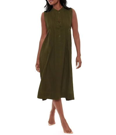 Miraclesuit Pleated Sleeveless Button Front Beach Dress Swim Cover-Up