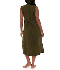 Miraclesuit Pleated Sleeveless Button Front Beach Dress Swim Cover-Up