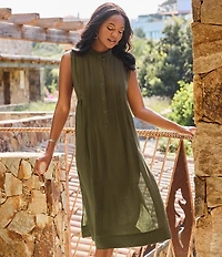 Miraclesuit Pleated Sleeveless Button Front Beach Dress Swim Cover-Up