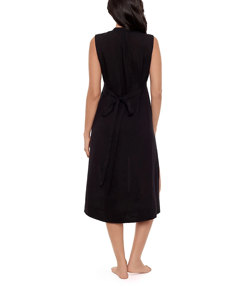 Miraclesuit Pleated Sleeveless Button Front Beach Dress Swim Cover-Up