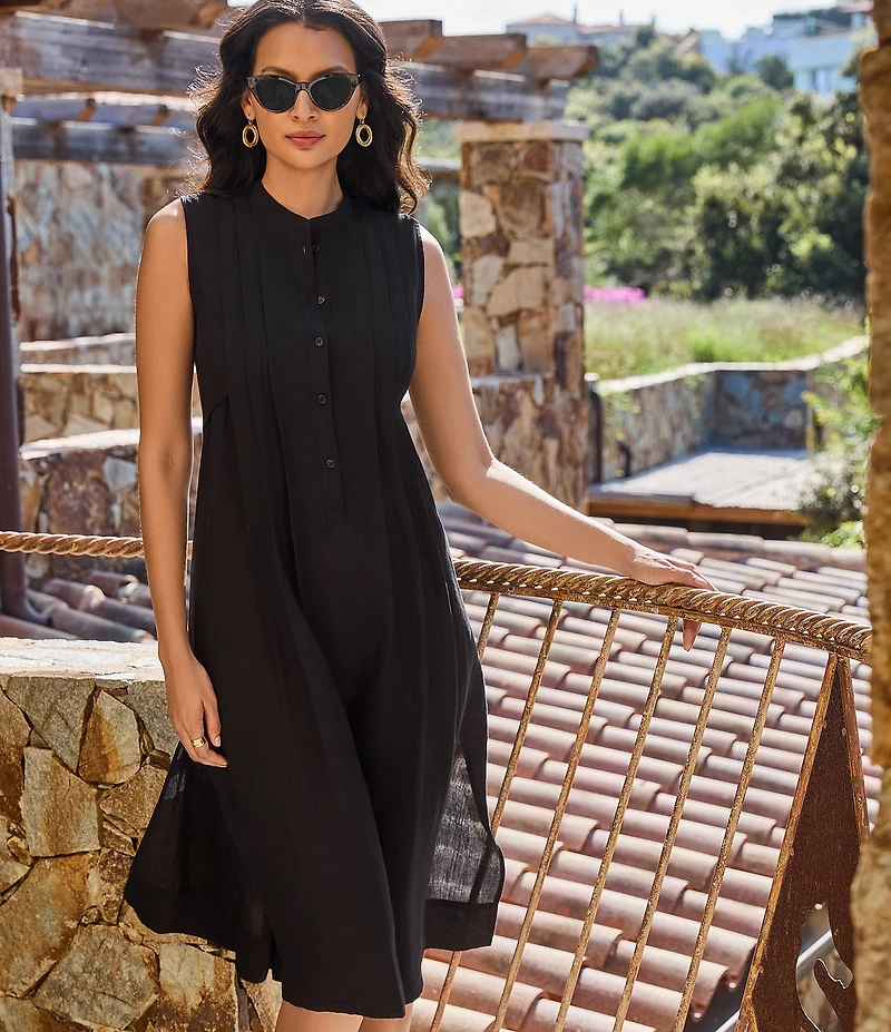 Miraclesuit Pleated Sleeveless Button Front Beach Dress Swim Cover-Up