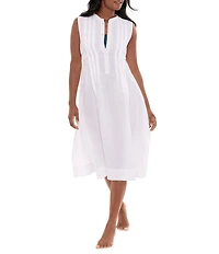 Miraclesuit Pleated Sleeveless Button Front Beach Dress Swim Cover-Up
