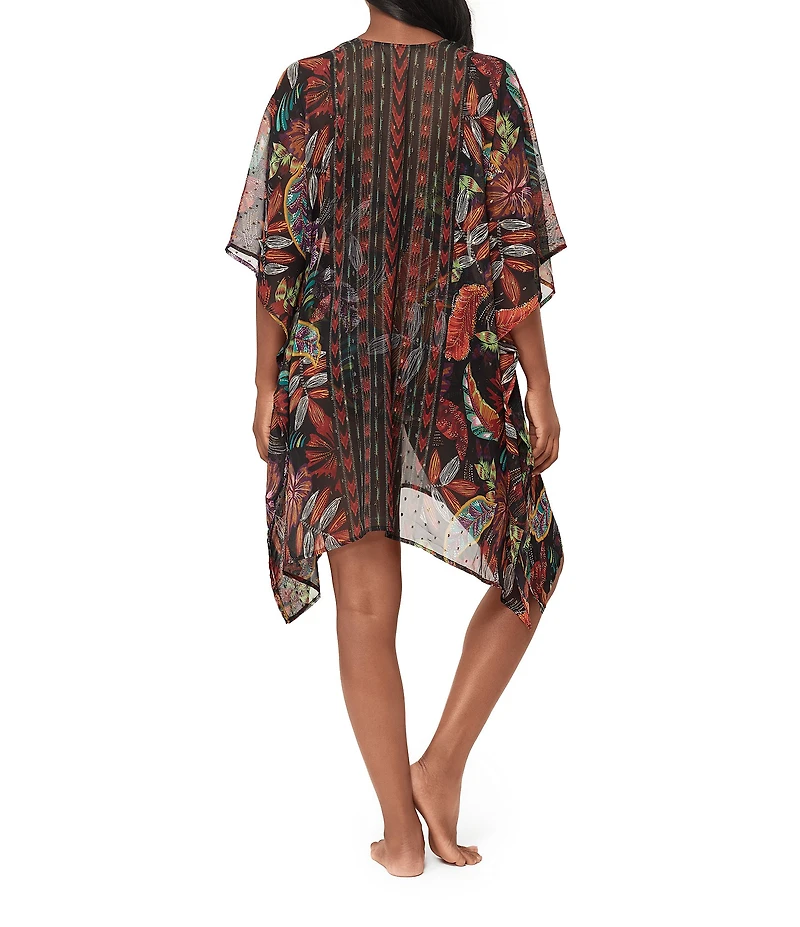 Miraclesuit Pluma Orla Semi Sheer Georgette V-Neck Caftan Swim Cover-Up