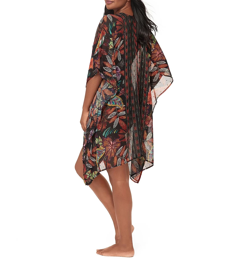 Miraclesuit Pluma Orla Semi Sheer Georgette V-Neck Caftan Swim Cover-Up