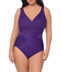 Miraclesuit Plus Size Illusionists Crossover Mesh Inset One Piece Swimsuit
