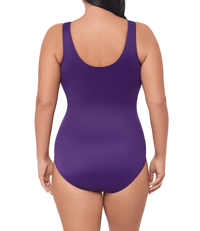 Miraclesuit Plus Size Illusionists Crossover Mesh Inset One Piece Swimsuit