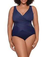 Miraclesuit Plus Size Illusionists Crossover Mesh Inset One Piece Swimsuit