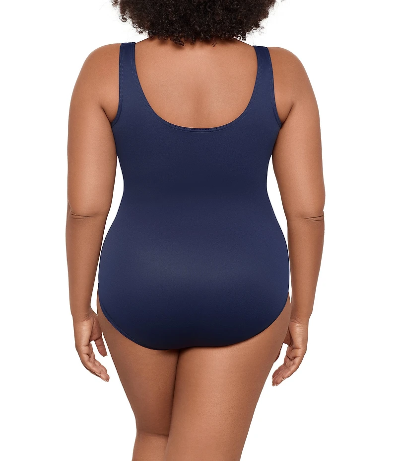 Miraclesuit Plus Size Illusionists Crossover Mesh Inset One Piece Swimsuit