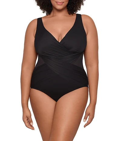 Miraclesuit Plus Size Illusionists Crossover Mesh Inset One Piece Swimsuit