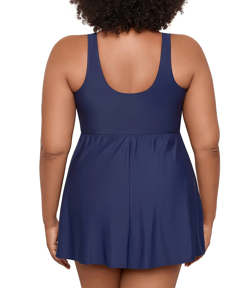 Miraclesuit Plus Size Solid Must Haves Marais V-Neck Skirted Leg-Cut Tankini One Piece Swimsuit