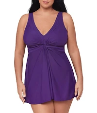 Miraclesuit Plus Size Solid Must Haves Marais V-Neck Skirted Leg-Cut Tankini One Piece Swimsuit