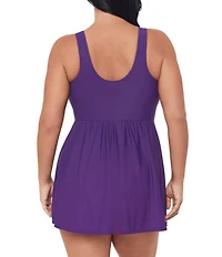 Miraclesuit Plus Size Solid Must Haves Marais V-Neck Skirted Leg-Cut Tankini One Piece Swimsuit