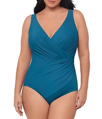 Miraclesuit Plus Size Solid Must Haves Oceanus V-Neck Underwire Bra Tank One Piece Swimsuit