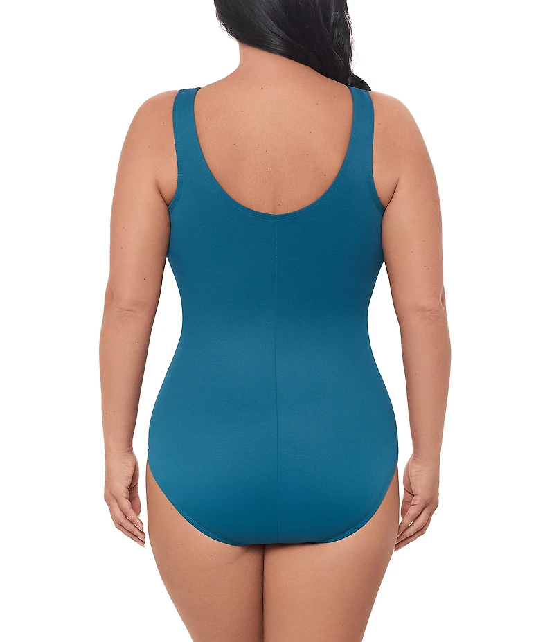 Miraclesuit Plus Size Solid Must Haves Oceanus V-Neck Underwire Bra Tank One Piece Swimsuit