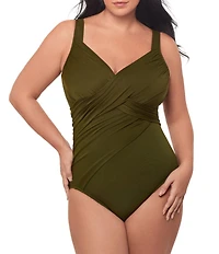 Miraclesuit Plus Size Solid Rock Revele Surplice V-Neck Underwire Bra Tank One Piece Swimsuit