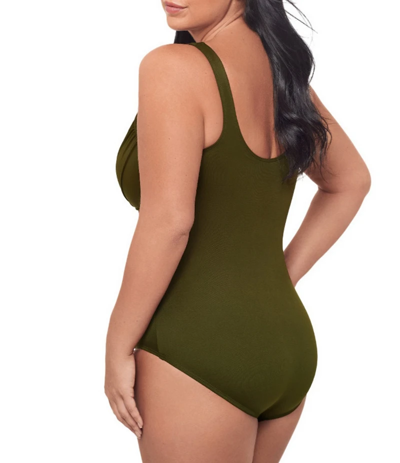 Miraclesuit Plus Size Solid Rock Revele Surplice V-Neck Underwire Bra Tank One Piece Swimsuit