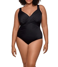 Miraclesuit Plus Size Solid Rock Revele Surplice V-Neck Underwire Bra Tank One Piece Swimsuit