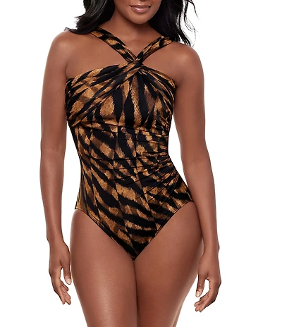 Miraclesuit Raya De Safari Europa Asymmetrical Halter Underwire One Piece Swimsuit