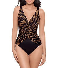 Miraclesuit Raya De Safari V-Neck Mesh Hardware Tank One Piece Swimsuit