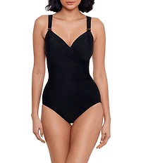 Miraclesuit Razzle Dazzle Siren Solid DD-Cup Size Underwire Bra Surplice One Piece Swimsuit