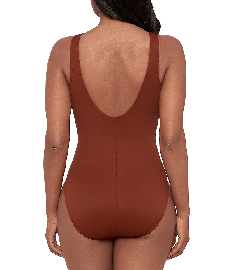 Miraclesuit Razzle Dazzle Surplice V-Neck Zip Front One Piece Swimsuit