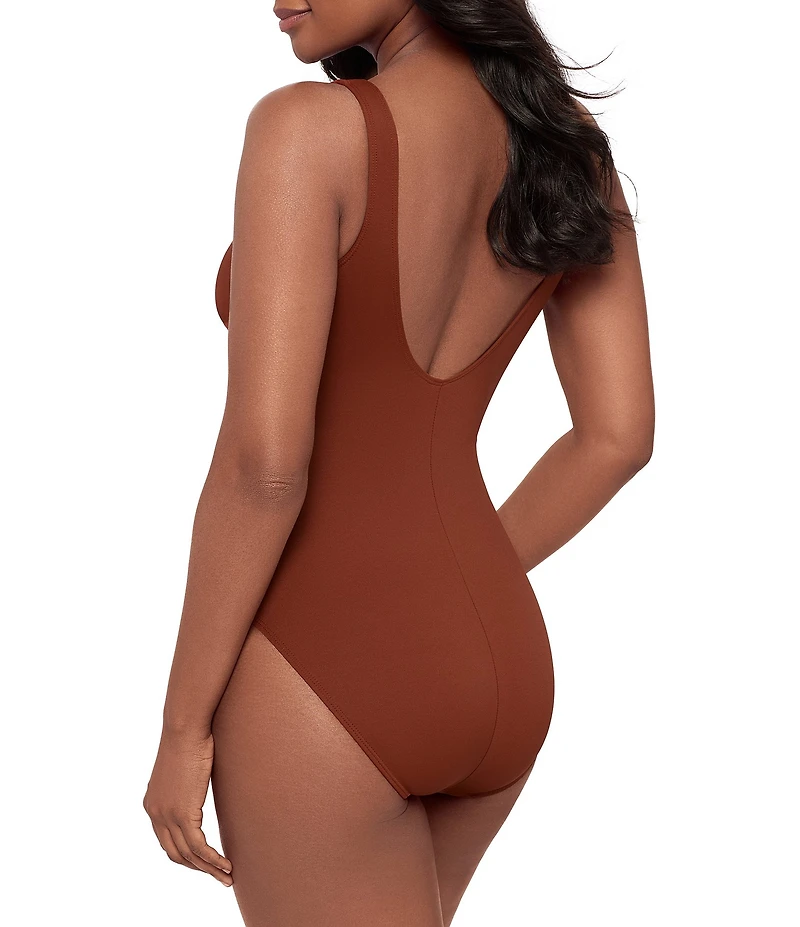 Miraclesuit Razzle Dazzle Surplice V-Neck Zip Front One Piece Swimsuit