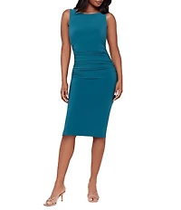 Miraclesuit Regi Solid Miramatte Jersey Crew Neck Shirred Waist Bodycone Dress
