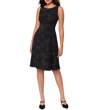 Miraclesuit Remi Printed Crew Neck Sleeveless Knotted Fit & Flare Dress