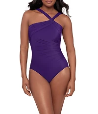 Miraclesuit Rock Solid Europa Asymmetrical Neck Underwire Bra One Piece Swimsuit