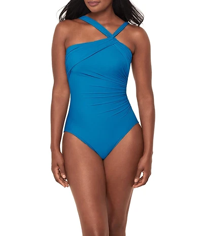 Miraclesuit Rock Solid Europa Asymmetrical Neck Underwire Bra One Piece Swimsuit