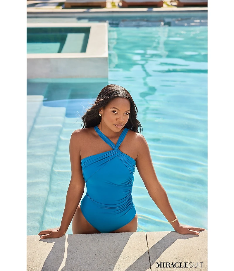 Miraclesuit Rock Solid Europa Asymmetrical Neck Underwire Bra One Piece Swimsuit