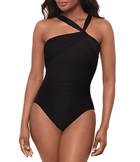 Miraclesuit Rock Solid Europa Asymmetrical Neck Underwire Bra One Piece Swimsuit