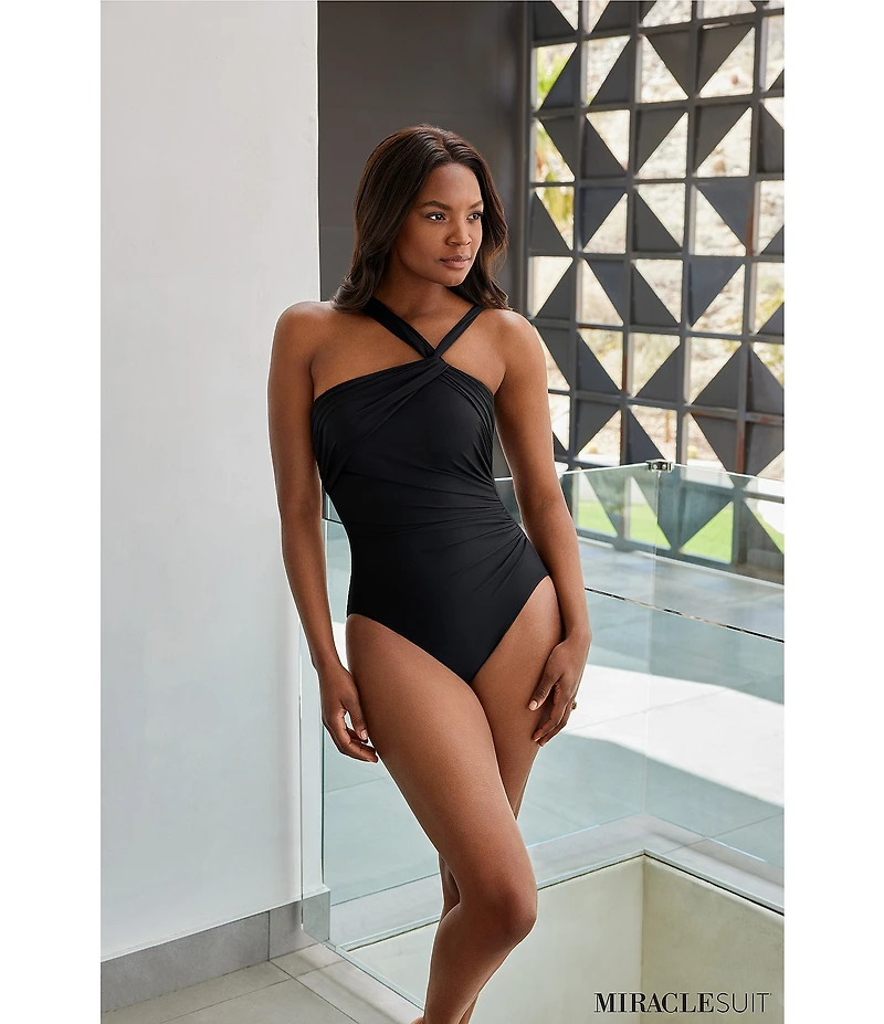 Miraclesuit Rock Solid Europa Asymmetrical Neck Underwire Bra One Piece Swimsuit