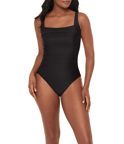 Miraclesuit Rock Solid Polaris Square Neck Underwire Bra One Piece Swimsuit