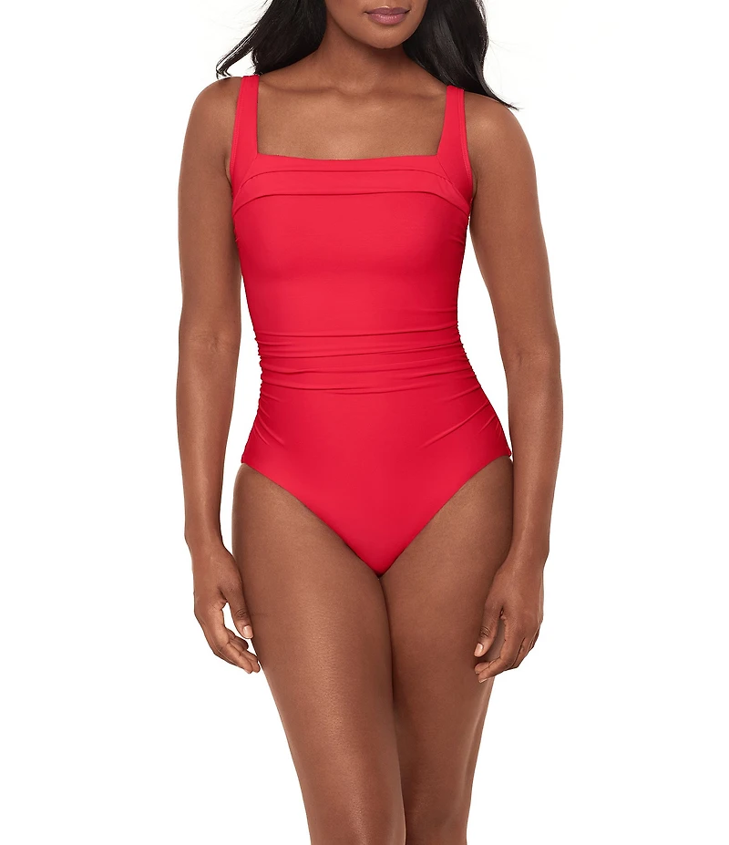 Miraclesuit Rock Solid Polaris Square Neck Underwire Bra One Piece Swimsuit