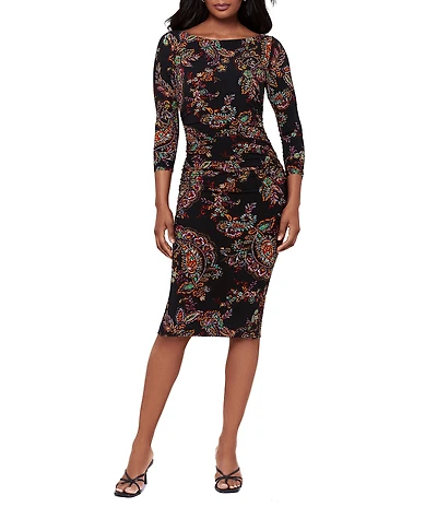 Miraclesuit Rory Boat Neck 3/4 Sleeve Knee Length Shaping Dress