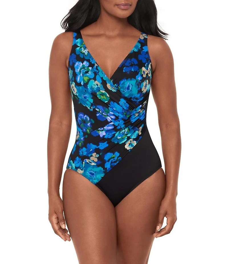 Miraclesuit Secret Garden Oceanus V-Neck Surplice One Piece Swimsuit