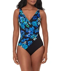 Miraclesuit Secret Garden Oceanus V-Neck Surplice One Piece Swimsuit
