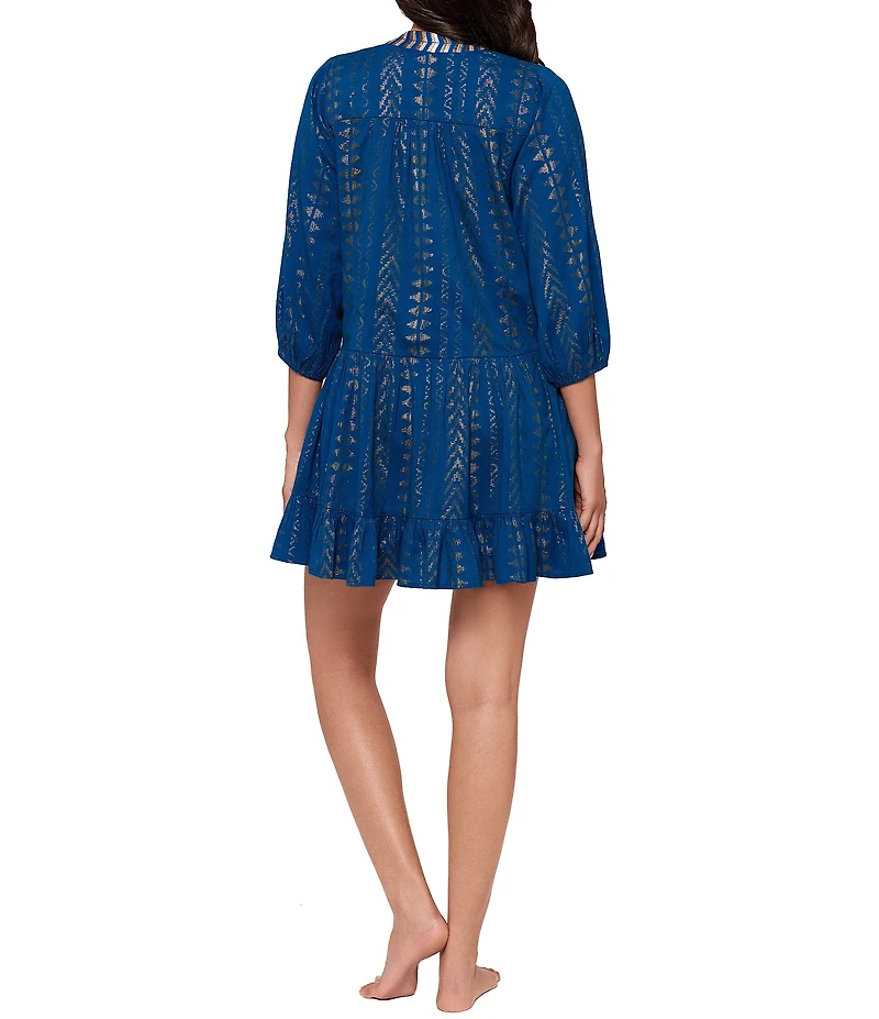 Miraclesuit Shimmer Gold Jacquard Embroidered Split V-Neck Beach Dress Swim Cover-Up