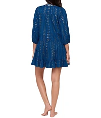 Miraclesuit Shimmer Gold Jacquard Embroidered Split V-Neck Beach Dress Swim Cover-Up