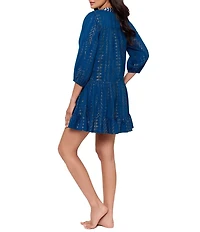 Miraclesuit Shimmer Gold Jacquard Embroidered Split V-Neck Beach Dress Swim Cover-Up