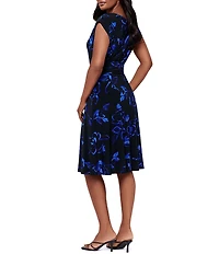 Miraclesuit Sketchbook Auri Boat Neck Cap Sleeve Twist Waist Shaping Knee Length Dress