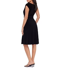 Miraclesuit Solid Auri High Scoop Neck Cap Sleeve Shaping Knee Length Dress
