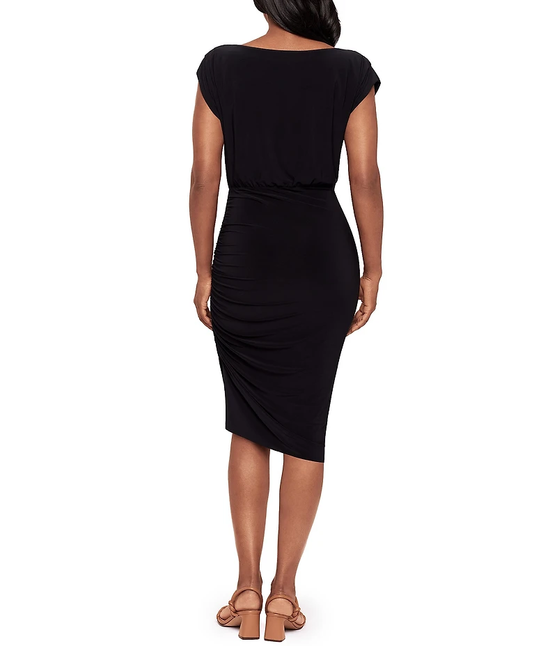 Miraclesuit Solid Bali Crew Neck Cap Sleeve Blouson Dress