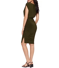 Miraclesuit Solid Bali Crew Neck Cap Sleeve Blouson Dress