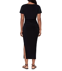 Miraclesuit Solid Kaia Boat Neck Short Sleeve Midi Dress