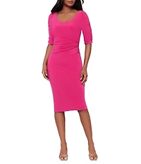 Miraclesuit Solid Lumi Boat Neck Short Sleeve Shaping Midi Dress
