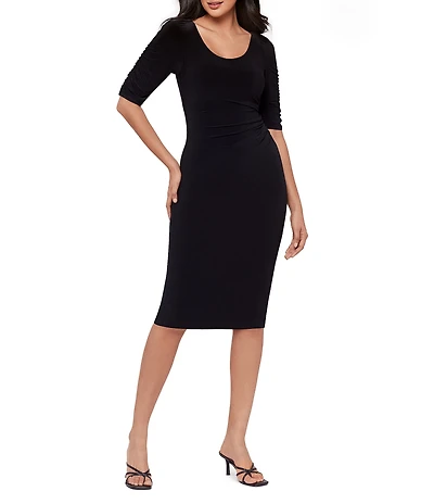 Miraclesuit Solid Lumi Boat Neck Short Sleeve Shaping Midi Dress