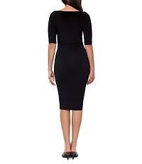Miraclesuit Solid Lumi Boat Neck Short Sleeve Shaping Midi Dress