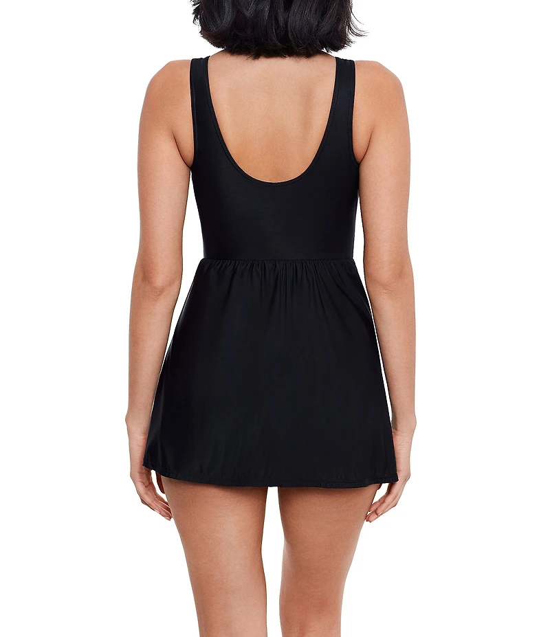 Miraclesuit Solid Marais Twist Front V-Neck One Piece Swim Dress